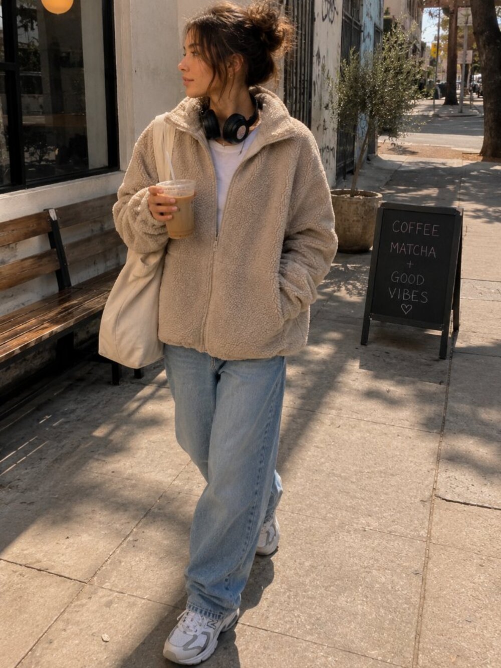 Brandy Melville John Galt Willow Full Zip Shearling Teddy Jacket Tan